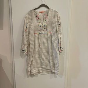 Vilagallo Tan and White Stripe long Sleeve Tunic Dress